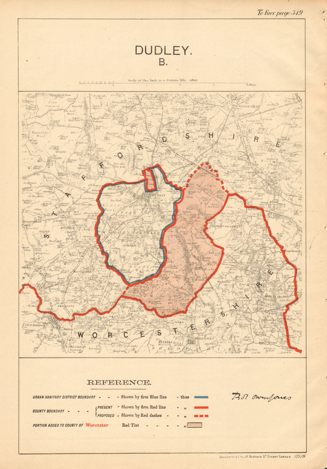 Dudley. JONES. PARLIAMENTARY BOUNDARY COMMISSION 1888 old antique map chart